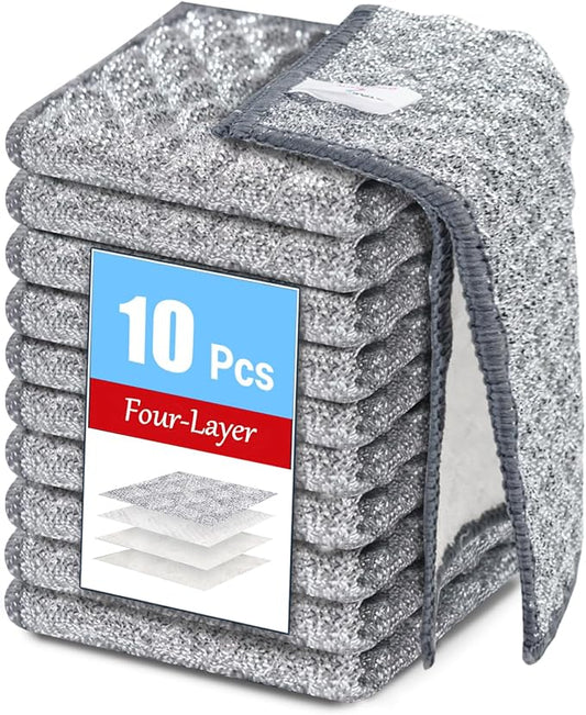 10 PCS Four-Layer Non-Scratch Multipurpose Steel Wire Dishcloths - Reusable Quick-Dry Odor-Free Scrub Cloths for Dishes, Kitchen Cleaning Cloths for Cookware, Sinks, Stove Tops(7.87X7.87)