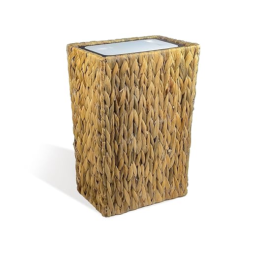 Wicker Trash Can,3 Gallon Wicker Waste Basket,Boho Handwoven Trash Can with Lid for Kitchen Bathroom Office