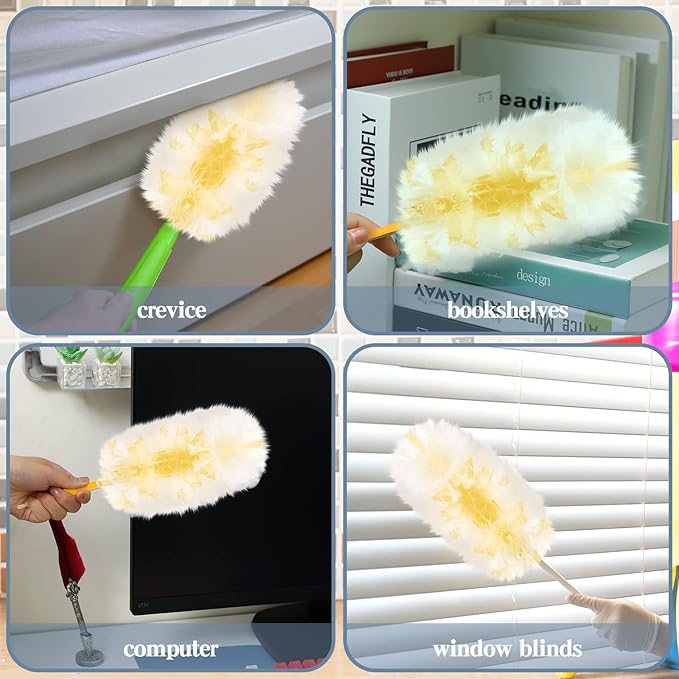 Vesici 100 Pcs Duster Refills Compatible with Swiffer Dusters Bulk Disposable Replacement Thickened with 1 Handle Heavy Duty for Cleaning, Office (Yellow)