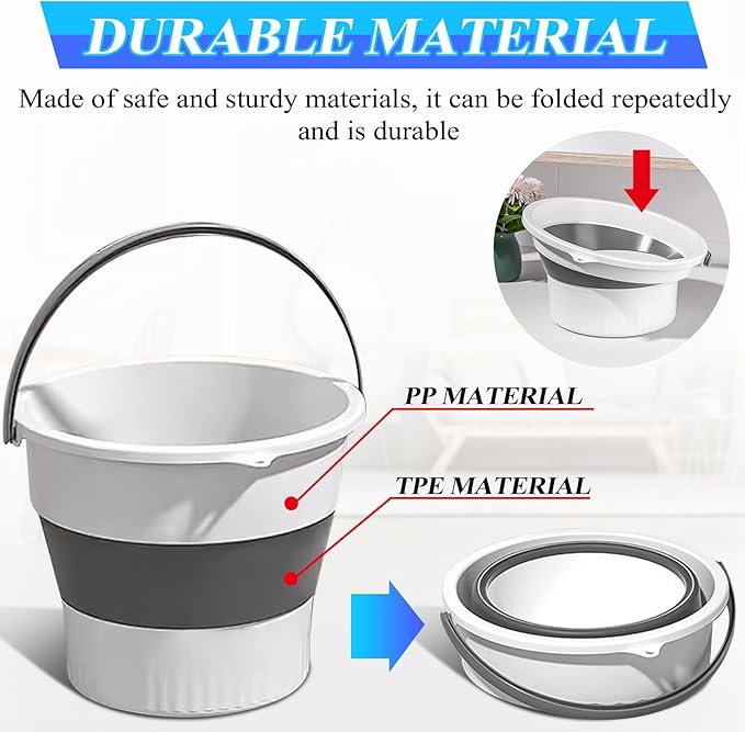 Collapsible Bucket 1.3 Gallon/5L Small Plastic Household Cleaning Mop Buckets Foldable Water Bucket for Car Wash Fishing Camping Beach (White)
