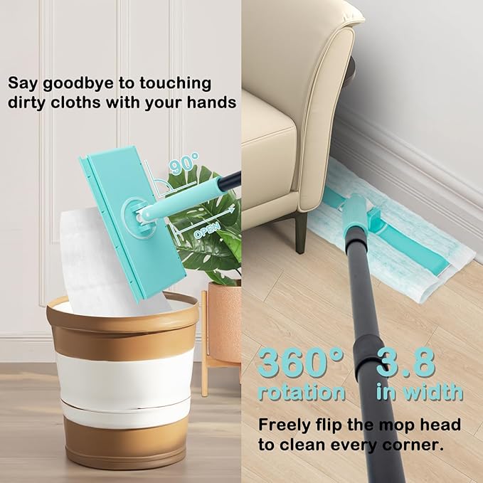 KeFanta Sweeper Mops for Floor Cleaning, 2-in-1 Mops Kit Compatible with Swiffer Pads, Disposable Dust Mop with 20 Dry Cloths, 1 Washable Microfiber Cloth for Hardwood Kitchen Bathroom Pet Hair