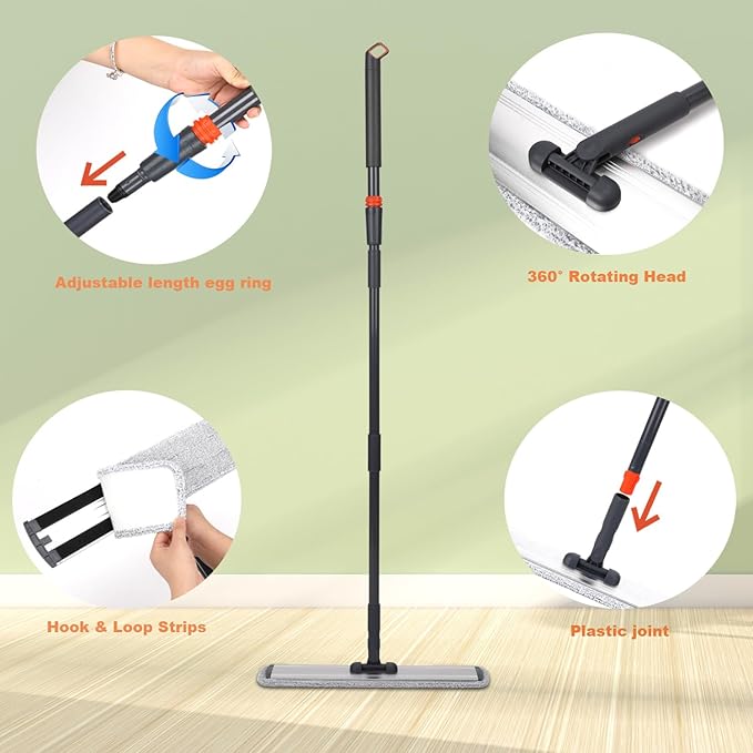 Microfiber Mop 18 in Large Flat Mops for Floor Cleaning with 4 Premium Pads Hardwood for Cleaning Wet Mop