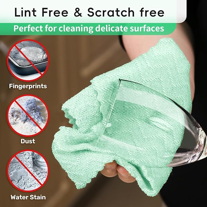 Microfiber Cleaning Cloths Roll, 75 Pack Tear Away Microfiber Towels Roll, 12" x 12" Lint Free Rags, Reusable Cleaning Cloths, Washable, Scratch Free,Ultra Absorbent Dish Rags(Green Ripple)