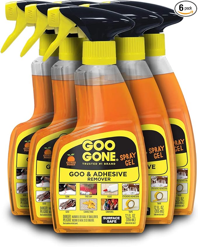 Goo Gone Original Spray Gel - Adhesive Remover, Removes Chewing Gum, Grease, Tar, Stickers, Labels, Tape Residue, Oil, Blood, Lipstick, Mascara, Shoe Polish, Crayon, 12 Oz, 6 Pack