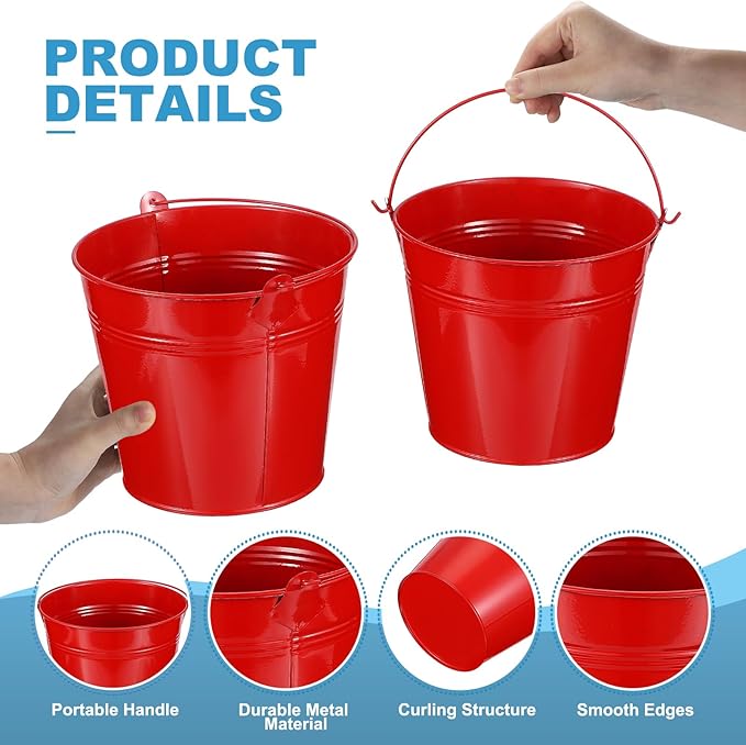 PATIKIL 5.9"x5.1" Small Metal Buckets with Handle, 6 Pcs Mini Galvanized Bucket Colorful Easter Buckets for Crafts Party Favors Decoration, Red