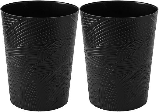 1.8 Gallons Small Trash Can, Decorative Wastebasket, Modern Leaf Pattern Design, Polypropylene Trash Can for Bathroom, Bedroom, Office (2, Black)