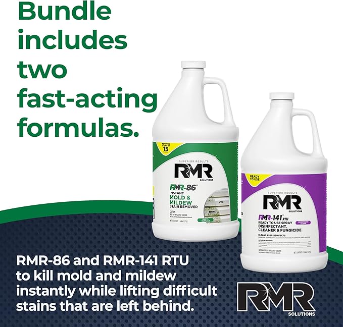 RMR Brands DIY Mold Remover Bundle - Complete Mold Killer & Stain Remover Bundle - Mold and Mildew Prevention Kit, Disinfectant Spray, Includes 2-1 Gallon Bottles