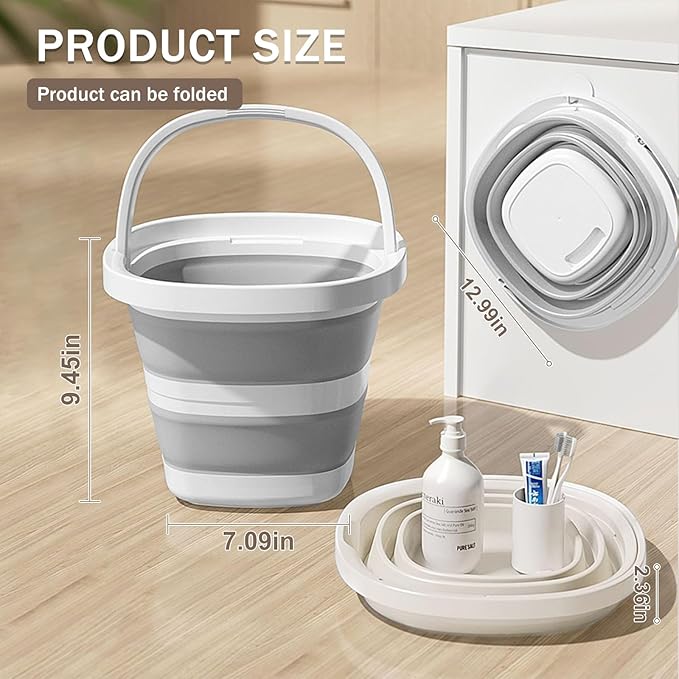 2-Pack Collapsible Buckets (2.6 Gallon/10L) - Foldable Rectangular Design with Handles, Space-Saving for RV, Camping, Car Wash, Fishing & Cleaning - Durable, Portable & Multi-Purpose