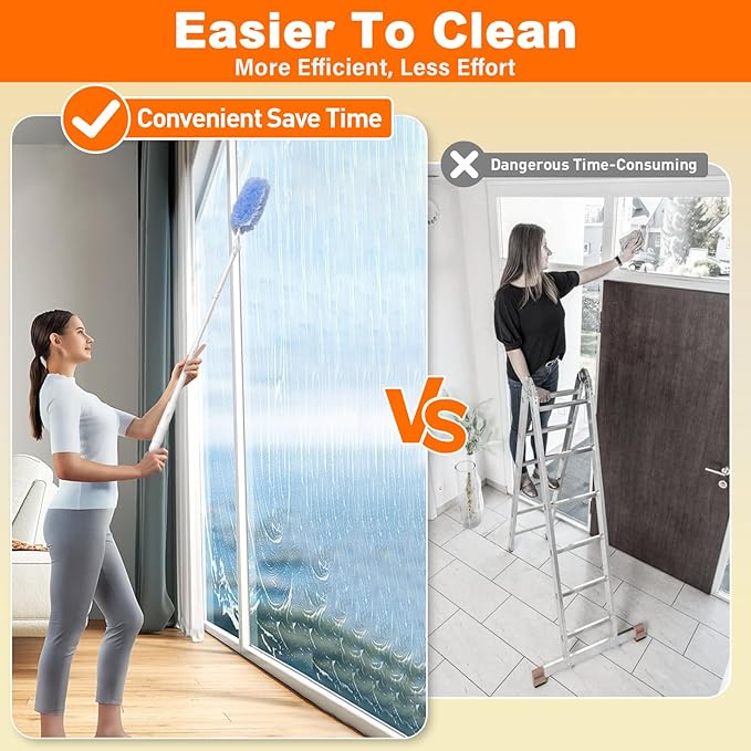 Heavy Duty Duster Refills for Swiffer Dusters, 360° Multi-Surface Microfiber Duster Refills with 2.5 ft Extended Handle, Unscented Disposable Feather Dusting Kit (30 Count Refills, 2 Handles)