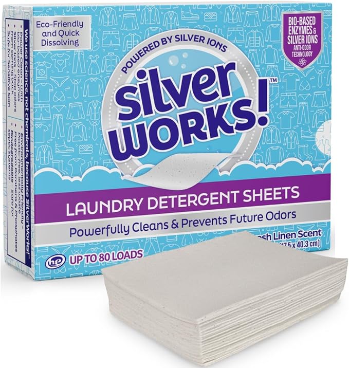 Premium Dissolvable Laundry Detergent Sheets, Silver Ion Odor Elimination Technology, Powerfully Clean & Prevent Odors, Dissolves Fully, 40 Sheets, Fresh Linen