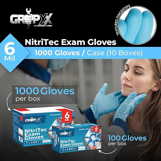 Heavy Duty 6 Mil Blue Nitrile Gloves Disposable Latex & Powder Free -Extra Stretchy Fentanyl Safe |Medical,First Aid Kit,EMT|Food Safe Rubber Gloves for Cooking & Cleaning| Pack of (200)