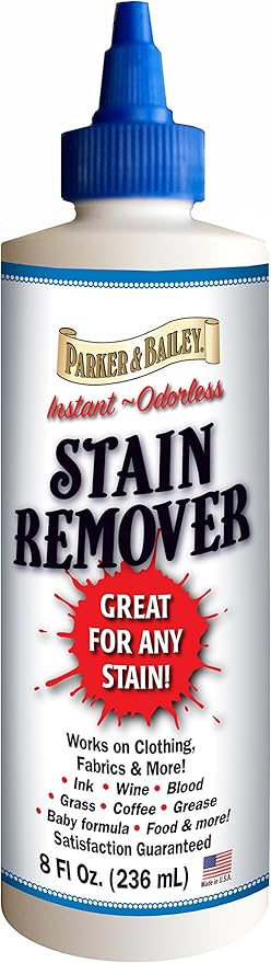 Parker & Bailey Liquid Stain Remover - Instant Stain Removal on Laundry Clothing Fabric Ink Grease Blood Grass Coffee Wine Food Carpet Upholstery Spot Cleaner Odor Free Detergent Booster, 8oz