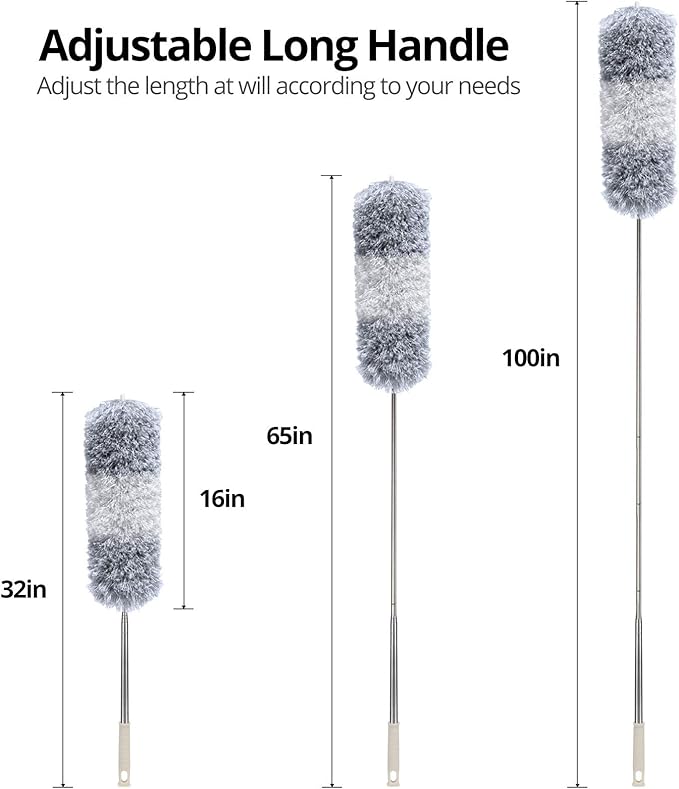 DELUX Microfiber Feather Duster Extendable Duster with 100 inches Extra Long Pole, Bendable Head & Long Handle Dusters for Cleaning Ceiling Fan, High Ceiling, Blinds, Furniture & Cars