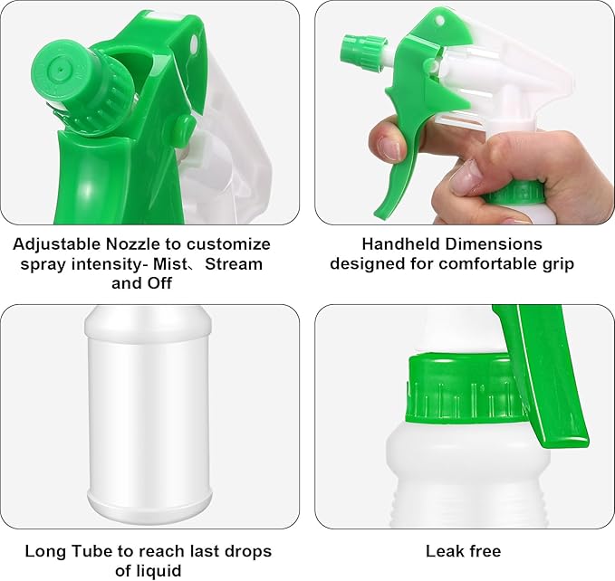 Eccliy 12 Pcs 16 Oz Plastic Spray Bottle, Adjustable Empty Reusable Sprayer for Cleaning, Planting, Water, Bathroom and Kitchen, BBQ, Commercial and Residential(Green,Original)