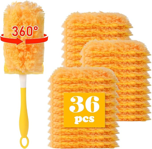 36 Pack Dusters Refill Compatible with Swiffer Dusters for Cleaning, with 1 Handle, Multisurface 360° Dusters with 4X Microfibers, Disposable Heavy Duty Duster Refills, Helps Remove Allergens
