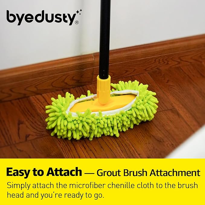 Grout Brush with Long Handle, Rotation Tile Grout Cleaning Tool, Wall Cleaner Mop, Baseboard Scrubber with 1 Chenille Duster for Painted Walls, Floor and Corners, V-Shape Shower Scrubber Cleaner -59in
