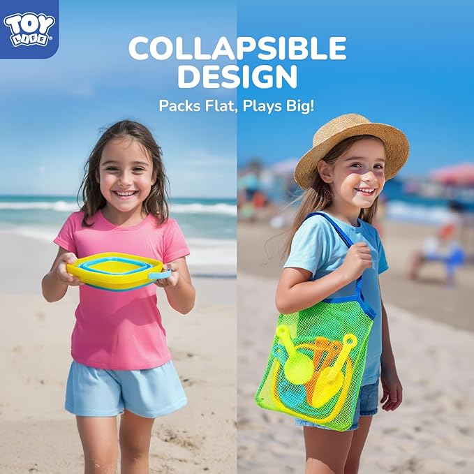 TOY Life Collapsible Beach Toys for Kids with 4 Silicone Collapsible Sand Buckets & 8 Shovels & Mesh Bag, Travel Beach Essentials for Kids Sand Toys Toddlers, Sandbox Toys for Boys Girls Ages 3-5 4-8