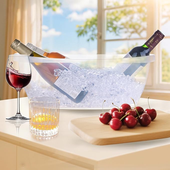 2 Pack Large Ice Buckets for Parties, 5L Oval Plastic Champagne Wine Cooler Beer Chiller Bucket Beverage Tub for Mimosa Bruch Cocktail Bar Supplies Indoor Outdoor Wedding Party