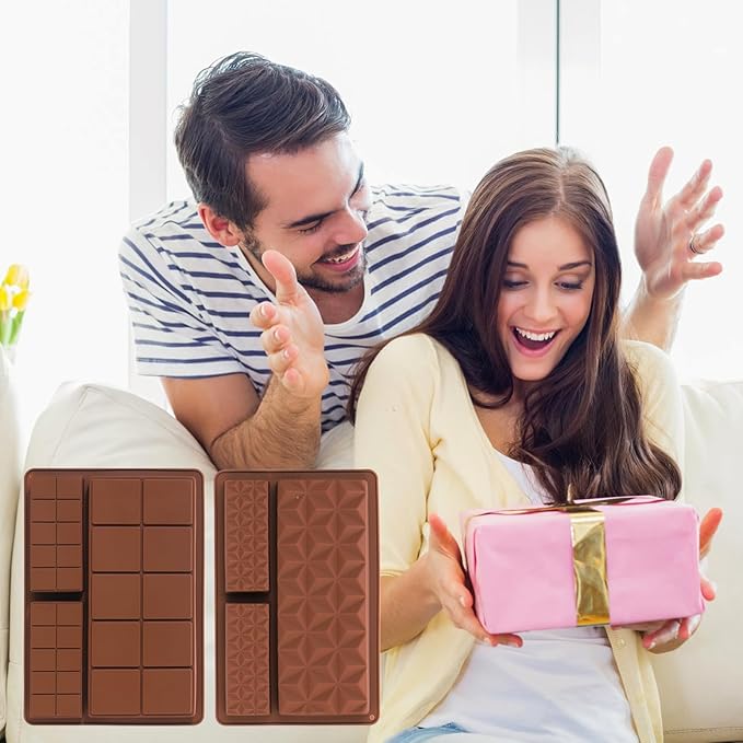 Palksky Chocolate Bar Mold Deep, 2Pack Silicone Chocolate Molds with Grid & Diamond Shapes for Homemade Chocolates, Silicone Molds for Making Pistachio Chocolate Bars, Treats & Desserts