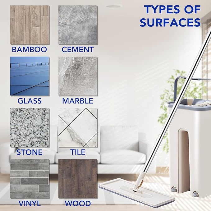 Microfiber Cleaning Pads for Flat Mop Bucket Set : 10 Packs 13" X 4.9" Washable Pads for Floor Cleaning Compatible with Tethys & Most 13 Inch Flat Mop Bucket System