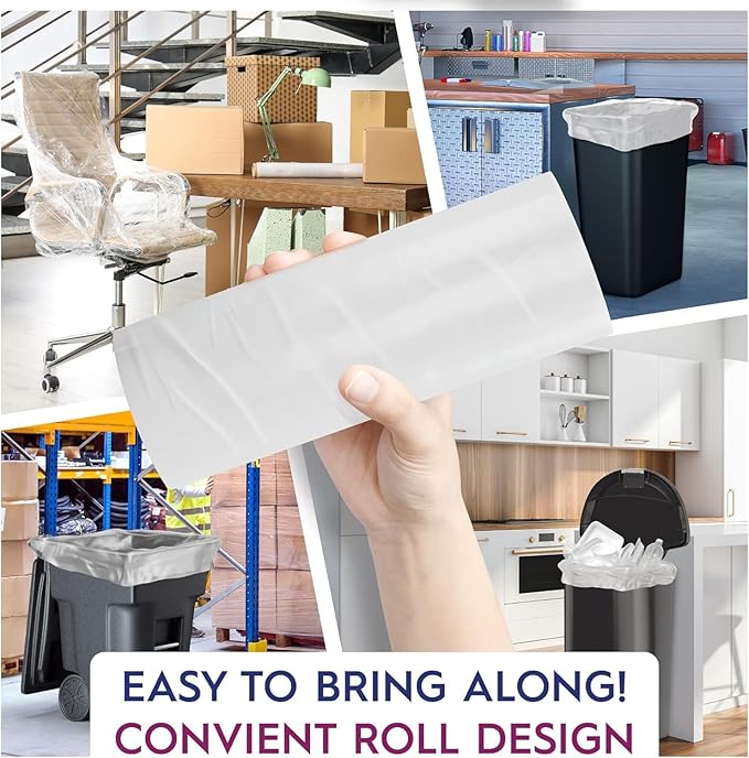 45-50 Gallon Trash Bags - (22 Microns) High Density 43"x48", 150 Count Unscented Trash Can Liners - Multipurpose Clear Garbage Bags for Bathroom, Kitchen or Office Wastebaskets Made in USA