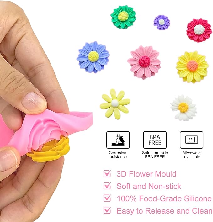 8-Pack Flower Molds Silicone, Fondant Molds, Flower Chocolate Mold, Leaf and Insect Assortment, for Clay Resin, Soap, Ice Cubes, Jelly, Wax, Baking and Cupcake Decoration