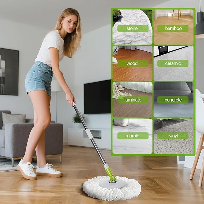 Spin Mop Bucket System,Masthome 360°Spin Mop and Bucket with Wringer Set,EasyWring Microfiber Mop with 3 Mop Pads,Spinning Floor Cleaning System for Floor Cleaning - Home & Office Suitable