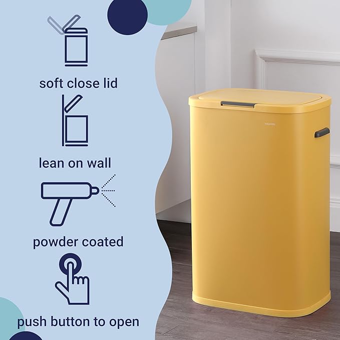 happimess HPM1017L Tammi Kitchen 14.5-Gallon Slim Metal Push Button Trash Can for Home, Kitchen, Laundry Room, Office, Bedroom, Bathroom, Daffodil Yellow