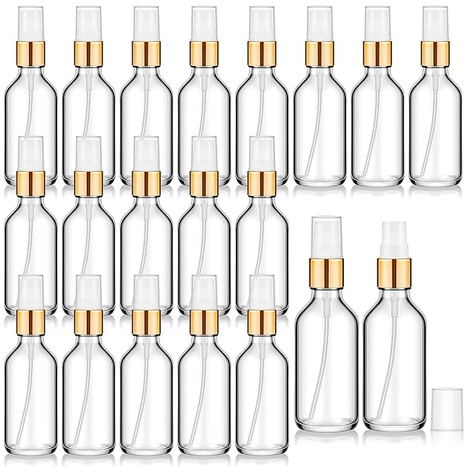 Tessco for you 20 Pcs 2 oz/60 ml Glass Spray Bottles Empty Perfume Atomizer Refillable Clear Decorative Empty Bottles with Fine Mist Sprayer Pump for Face Body Travel(Clear)
