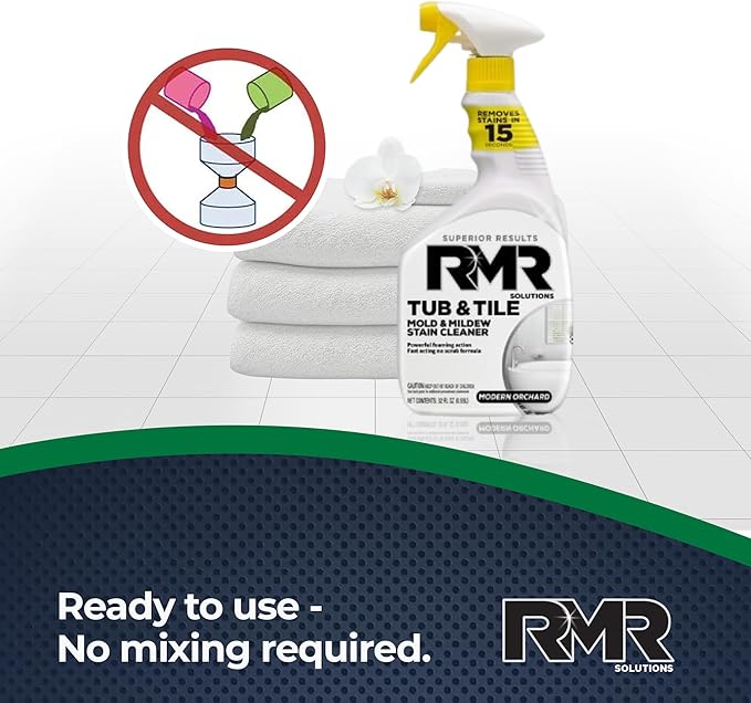 RMR - Tub and Tile Cleaner, Mold Stain & Mildew Stain Remover, Industrial-Strength, No-Scrub Cleaner, 32 Fl Oz, 2 Pack