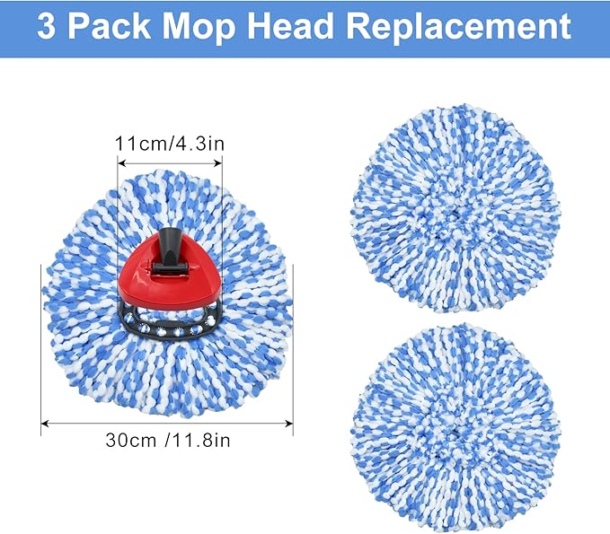 Mop Heads Replacements for Oceda Mop Replace Head RinseClean 2-Tank System, 3 Pack Spin Mop Replacement Head, Microfiber Mop Refills, Machine Washable and Deep Cleaning (NOT for 1-Tank System)