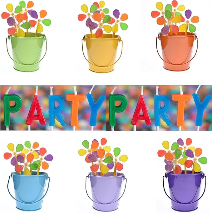 Small Metal Buckets with Handle, 6 Pack 4.3 inch Colored Galvanized Bucket for Kids,Classroom,Crafts,and Party Favors (Multi-Colored, 4.3" Top)