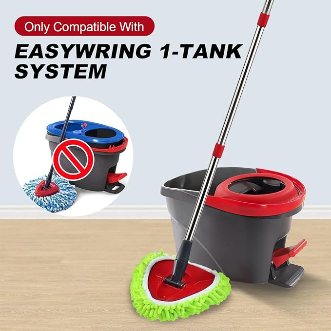 Spin Mop Head Refill for Vileda/Ocedar EasyWring Spin Mop - Rotating Triangle Replacement Pads Washable & Reusable fit All Floor - 4 Microfiber Chenille Cloth 1 Mop Base 1 Handle and 1 Brush