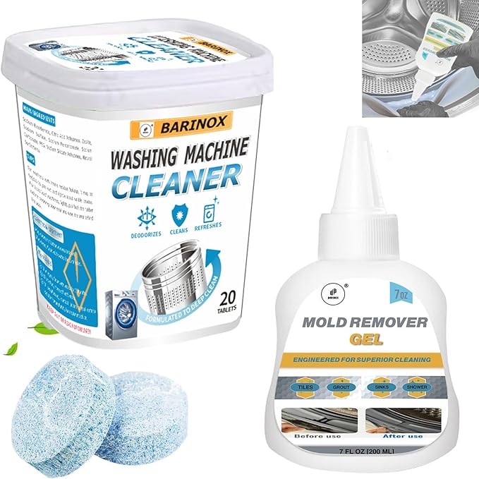Bundle - Washing Machine Cleaner Tablets (20 Pack) & 7 oz Mold Remover Gel | Deep Cleaning, Odor & Mold Removal | Multi-Purpose Cleaner for Washing Machines, Household Surfaces & Bathrooms