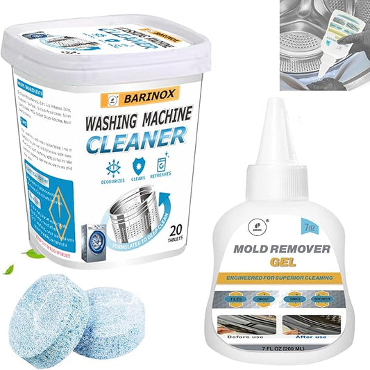 Bundle - Washing Machine Cleaner Tablets (20 Pack) & 7 oz Mold Remover Gel | Deep Cleaning, Odor & Mold Removal | Multi-Purpose Cleaner for Washing Machines, Household Surfaces & Bathrooms