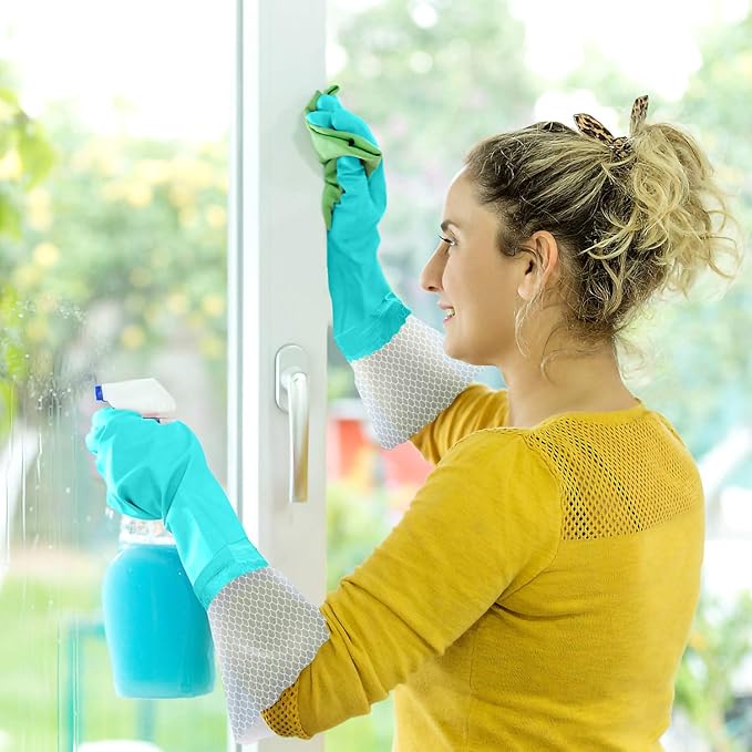 Elgood Reusable Long Dishwashing Cleaning Gloves with Latex Free, Long Cuff,Cotton Lining,Kitchen Gloves 2 Pairs,Purple+Blue Medium