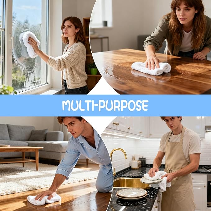 6 Pack Extra Large Microfiber Cleaning Cloths 20"x30", Lint-Free Reusable Towels for Home, Glass, Windows, Office, Kitchen, Bathroom – White