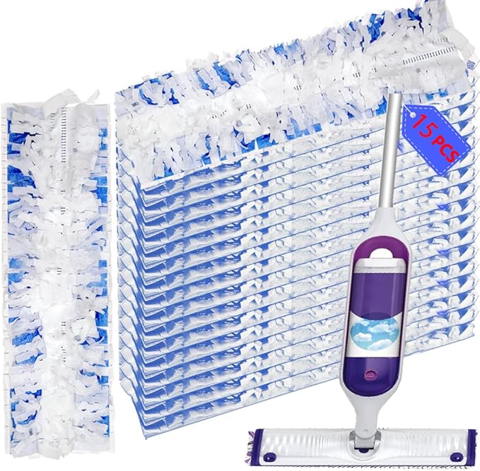 Disposable Mopping Pad Refills for PowerMop Multi-Surface Mop and PowerMop Wood Mop, Spray Clean Pads Replacement (Blue-15)