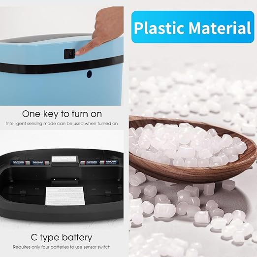 BestOffice | 13 Gallon Plastic Trash Can with Lid | Blue | Automatic Touchless Garbage Can | Odor Control | Modern Oval Design | Easy to Clean | Fits Any Kitchen, Bathroom, Office or Home