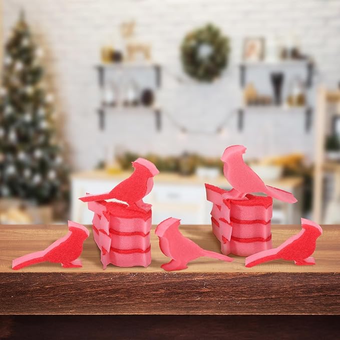 Tioncy 12 Pack Christmas Red Bird Kitchen Sponges Red Cardinal Bulk Dual Sided Scrubber Sponges Dishwashing Kitchen Cleaning Accessories for Christmas Xmas Household Supplies