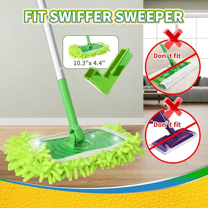 Reusable Mop Pads Compatible with swiffer Sweeper Mop, Wet and Dry Flat Mop Pads Cover, 2 Pack Washable Pads for Surface/Hardwood Floor Cleaning (Mop is Not Included)