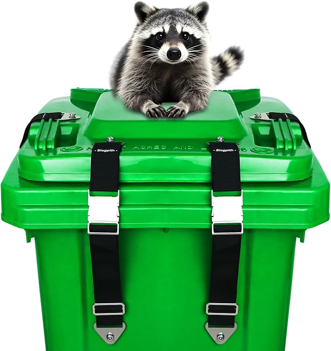 Trash Can Lid Lock,Durable Metal Garbage Bin Locks For Animals, Adjustable-Length Trash Can Locks for Raccoons, Can Be Opened with One Hand, Suitable For Multiple Sizes Outdoor Trash Cans (4 Pack)