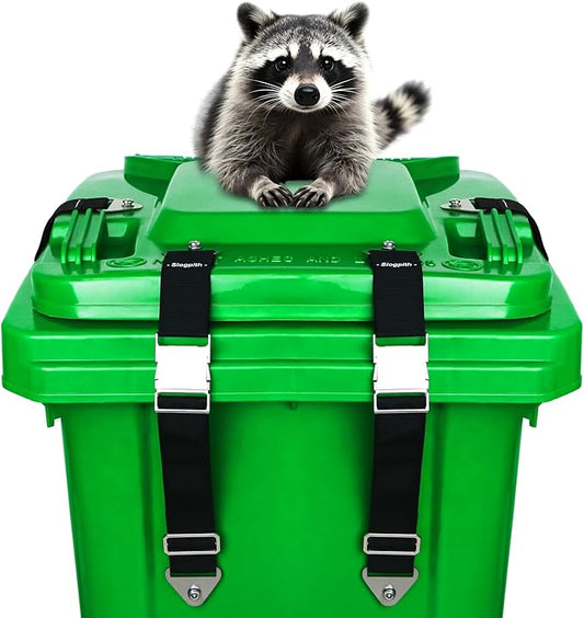 Trash Can Lid Lock,Durable Metal Garbage Bin Locks For Animals, Adjustable-Length Trash Can Locks for Raccoons, Can Be Opened with One Hand, Suitable For Multiple Sizes Outdoor Trash Cans (4 Pack)