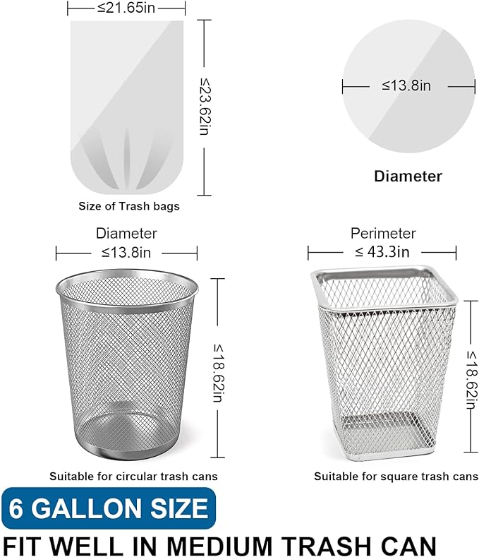 6 Gallon Trash Bags Drawstring 1.1 Mil - 120 Count Medium Garbage Bags,22.5 Liter Strong Plastic Trash Can Liners Unscented,Thick Waste Basket Bags for Home Bathroom Office Kitchen