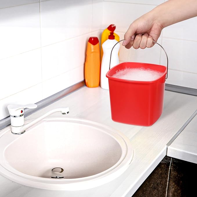 8 Pcs Cleaning Buckets, 3 Quart Square Cleaning Bucket Plastic Small Bucket with Stainless Steel Handle for Restaurant Kitchen Home Offices School