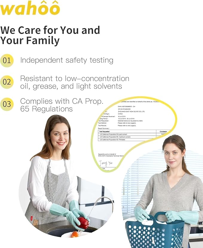 LANON wahoo Skin-Friendly Cleaning Gloves, Dishwashing Kitchen Gloves with Cotton Flocked Liner, Reusable, Non-Slip, Surf Spray, Small