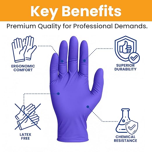 SafeWay Nitrile Gloves, 200 Ct, Large, Powder-Free, Latex-Free, All-Purpose, Professional Disposable Gloves with Textured Fingertips for Medical Use, Food Prep, Cleaning, Tattoo & More