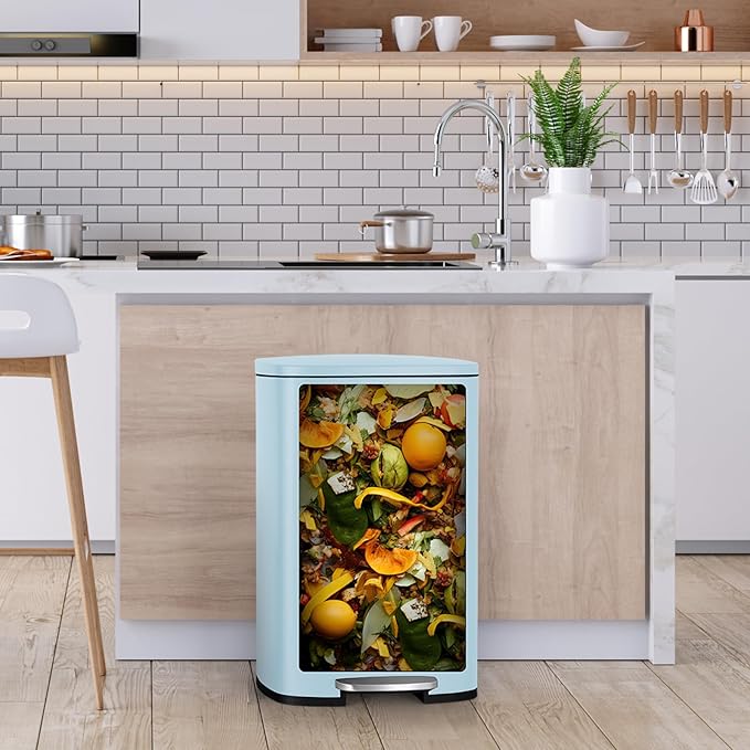 8 Gal Kitchen Trash Can, 30L Recycling or Garbage Bin, Brushed Stainless Steel Waste Basket, Soft&Quiet Close Dustbin, with Step-On Pedal, Removable Inner Bucket, for Home, Office, Living Room