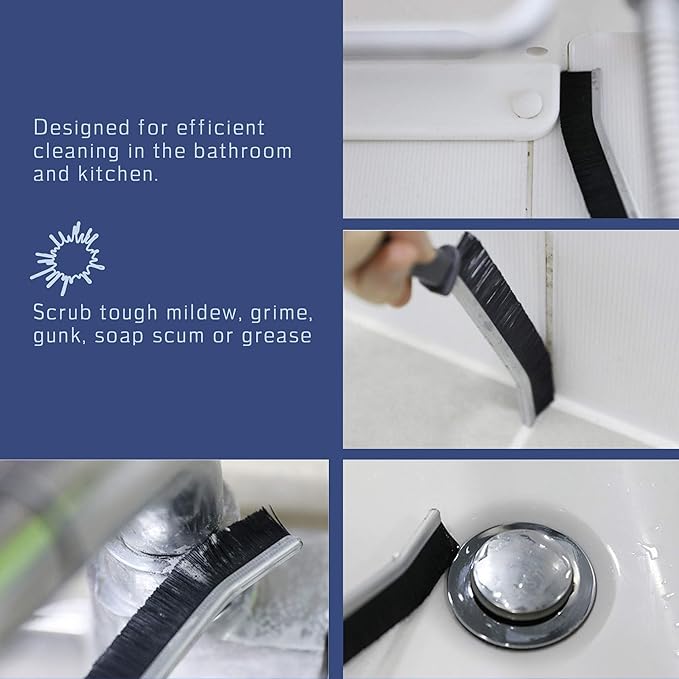 Grout Cleaner Scrub Brush Deep Tile Joints - Stiff Angled Bristles for Showers, Bathtubs, Kitchens - Multi-Surface All-Around Household Cleaning Tool