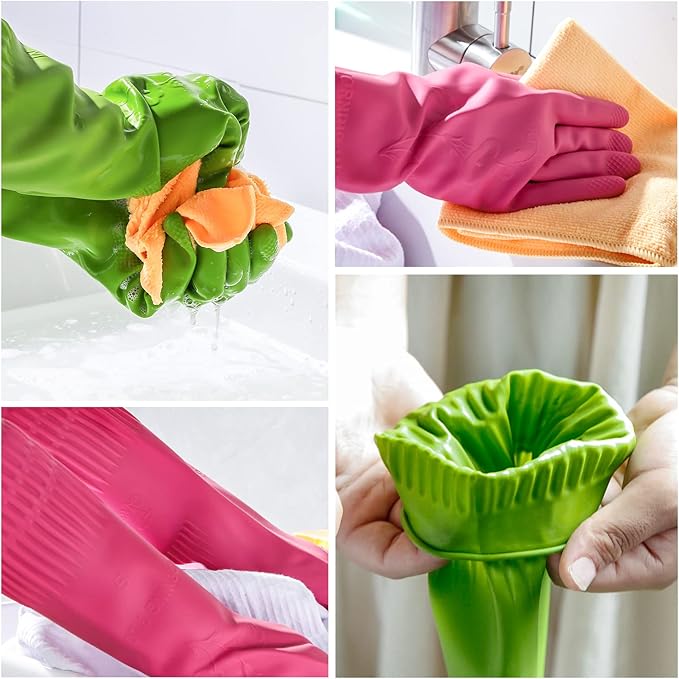 Dishwashing gloves 2 Pairs for kitchen,Rubber cleaning gloves,Long dish gloves reuseable.